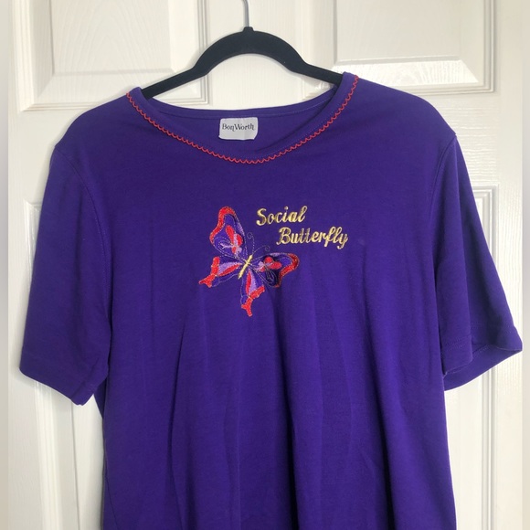 BonWorth Women’s Purple Social Butterfly Shirt - Picture 2 of 3